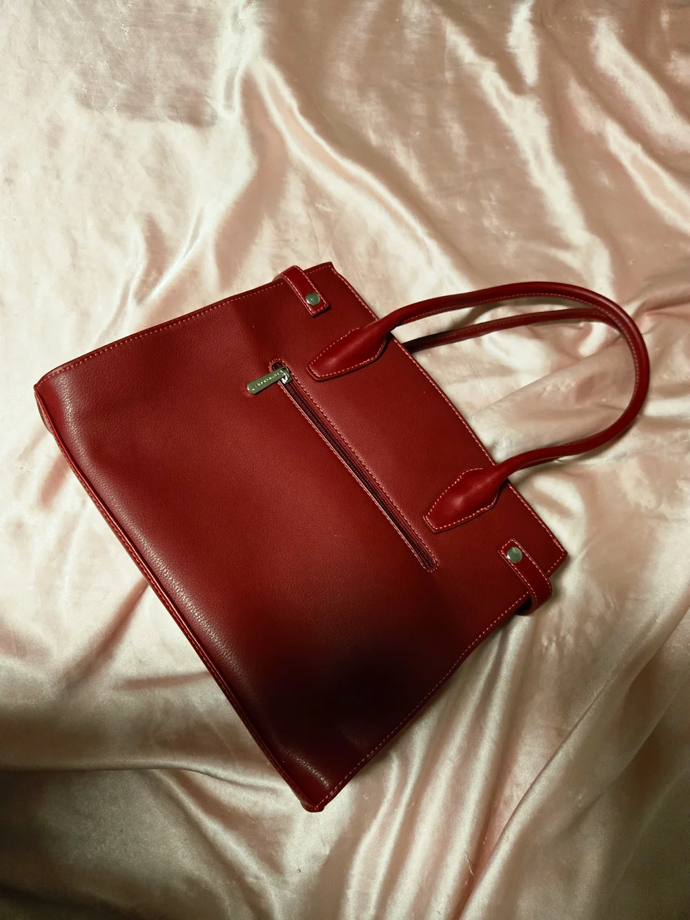 Red Leather Satchel Handbag